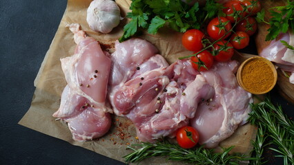 Raw  chicken boneless breast for barbecue grill   Meat with ingredients for cooking