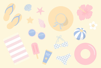summer vector background with a set of beach icons for banners, cards, flyers, social media wallpapers, etc.