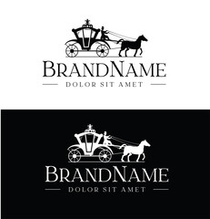 Horse Carriage Logo silhouette vintage design Vector Stock on black and white background 