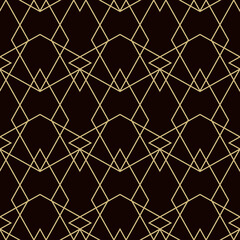 Art deco black rhombus pattern. Simple golden abstract background. Geometric thin shape. Vector stock illustration