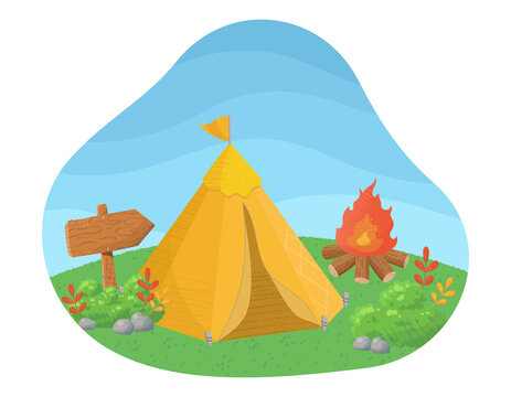 recommend clip art: キャンプのイラスト素材　風景の切り抜き　レジャー、アウトドアの挿絵　ベクターイラスト　