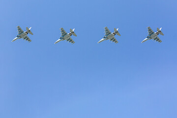 military jetfighters in the sky. aviation group of the russian air force.