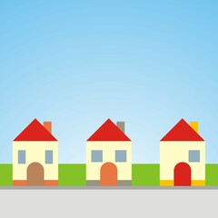 village, group of houses in a row, road, grass and sky, conceptual vector illustration