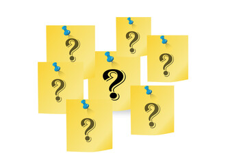Many sticky notes with questions all posted on an office note board to represent confusion