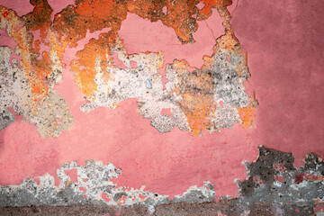 Texture map. Worn, plaster and paint peeled off. concrete blank wall. Texture map. Background. Copy Space