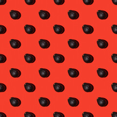 Pop art design, creative summer food concept avocado haas. Flat lay, banner or endless pattern. Ripe avocado haas, ingredients for guacamole, minimal flat style.