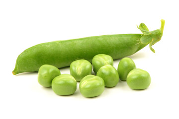 Fresh peas isolated on white background 