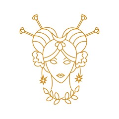 Girl with magical amulets Outline portrait