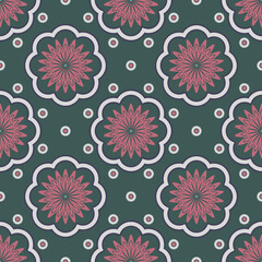 Shabby chic ornament. Seamless pattern with abstract flowers on pink background