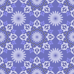 Fototapeta na wymiar Seamless floral pattern with blue color of 2022 year. Blue flowers print