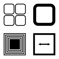 Square Flat Icon Set Isolated On White Background