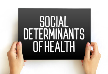 Social determinants of health - economic and social conditions that influence individual and group differences in health status, text on card - obrazy, fototapety, plakaty