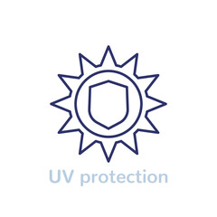 UV protection line icon, sun and shield
