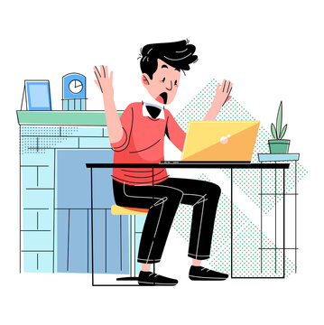 Work from home concept vector Illustration idea for landing page template, freelancer remote office workplace interior setup with desk, chair and computer, online job designer, Flat Style