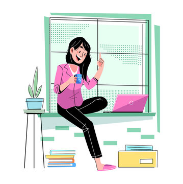 Work from home concept vector Illustration idea for landing page template, freelancer remote office workplace interior setup with desk, chair and computer, online job designer, Flat Style