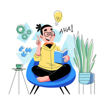 Idea concept vector Illustration idea for landing page template, gather idea after brainstorming, creative and innovative process with light bulb bright thought, Flat Style