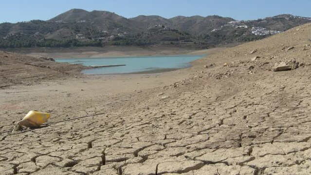 Cracked dry land by drought in a lake