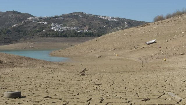 Lake cracked and dry by drought