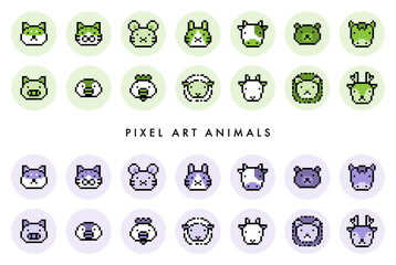 ドット絵 動物 アイコンセット（グリーン&パープル）01