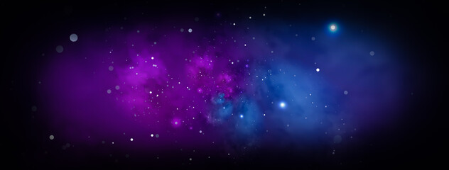 Deep outer space background with stars and nebula in blue, and purple
