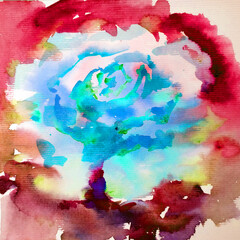 Fototapeta premium Abstract bright colored decorative background . Floral pattern handmade . Beautiful tender romantic bouquet of rose flowers , made in the technique of watercolors from nature.