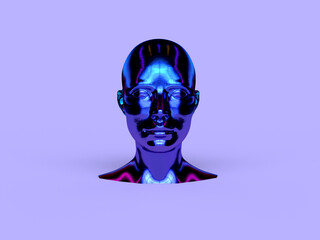 3d render head metallic shiny blue abstract art concept