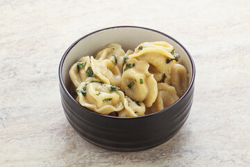 Russian boiled dumplings with meat