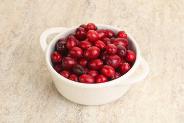 Ripe sweet tasty cranberry in the bowl