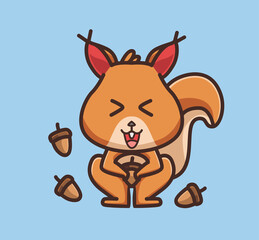 cute squirrel holding a nut. Animal cartoon Isolated Flat Style Sticker Web Design Icon illustration Premium Vector Logo mascot character