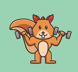 Cute squirrel gym lifting dumbbell, cartoon animal sports concept Isolated illustration. Flat Style suitable for Sticker Icon Design Premium Logo vector. Mascot character