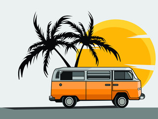 travel bus on the beach