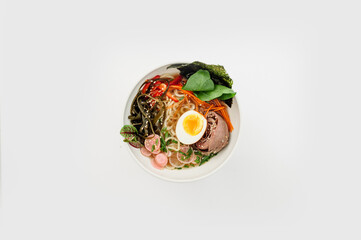 ramen soup on white background