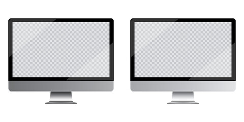 Computer gray screen transparancy view left and front isolated white background. Vector illustration.