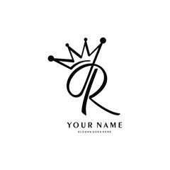 vector letter R logo with crown. simple R logo identity with crown combination