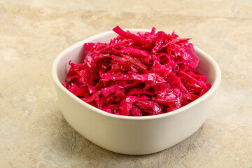 Marinated red cabbage in the bowl