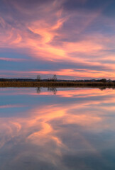Sunset at a small lake in Bavaria, Germany