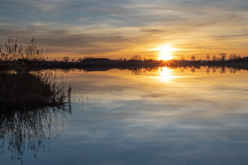 Fototapeta na wymiar Sunset at a small lake in Bavaria, Germany