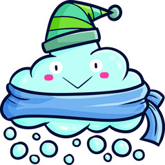 Cute snow cloud character wearing hat and scarf