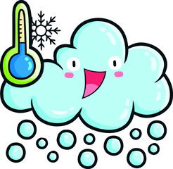Cute snow cloud character with thermometer