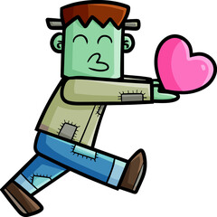 Funny frankenstein giving a heart