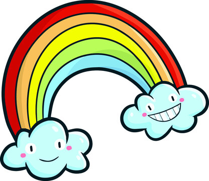 Cute two clouds with rainbow