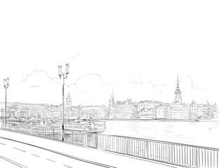 Stockholm. Sweden. European Union. Urban sketch. Hand drawn vector illustration