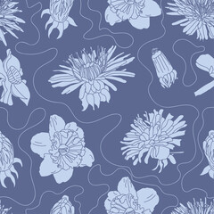 Big Bloom Vintage Line Art Seamless Floral Pattern