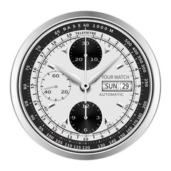 Realistic black silver white clock watch face chronograph luxury isolated background vector