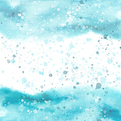 Watercolor line of blue paint, splash, smear, blot, abstraction. Abstract watercolor art frame. Strokes of paint, lines, splash. Horizontal line,background. Blue sea, Hill, fog mountain. snowdrift