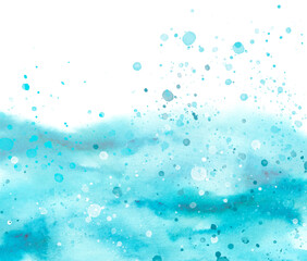 Watercolor line of blue paint, splash, smear, blot, abstraction. Abstract watercolor art frame. Strokes of paint, lines, splash. Horizontal line,background. Blue sea, Hill, fog mountain. snowdrift