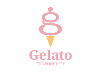 Letter G gelato, ice cream cone. Vector logo design