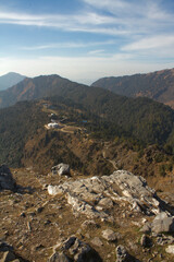 Scenic view of the valley from the george everest peak in mussoorie