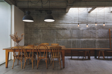 cafe interior Layout in a loft style in dark colors open space interior view of various coffee Welcome open coffee shop background.
