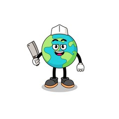 Mascot of earth as a butcher